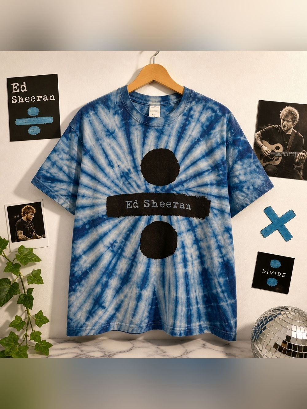 Ed Sheeran Divide Tour Blue Tie Dye Graphic T-Shirt Small Cotton Band Tee‎